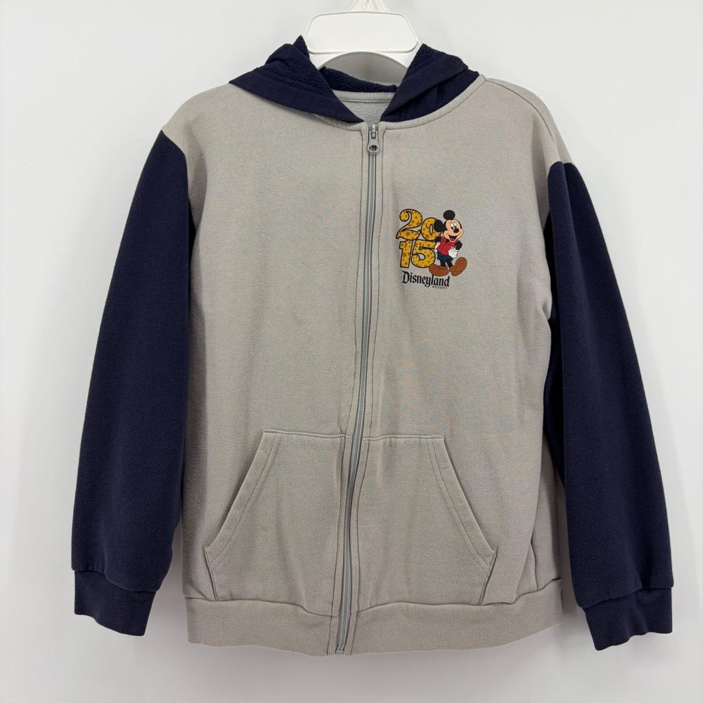 Disney Parks Disneyland 2015 Hoodie Grey Navy Kids L Mickey Mouse Zip Up